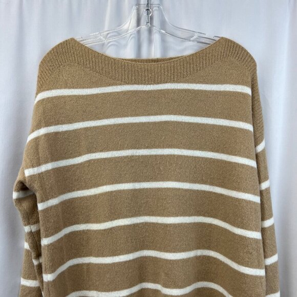 Becaal Women’s Long Sleeve Boat Neck Beige/White Striped Pullover Sweater S Soft - Picture 2 of 8